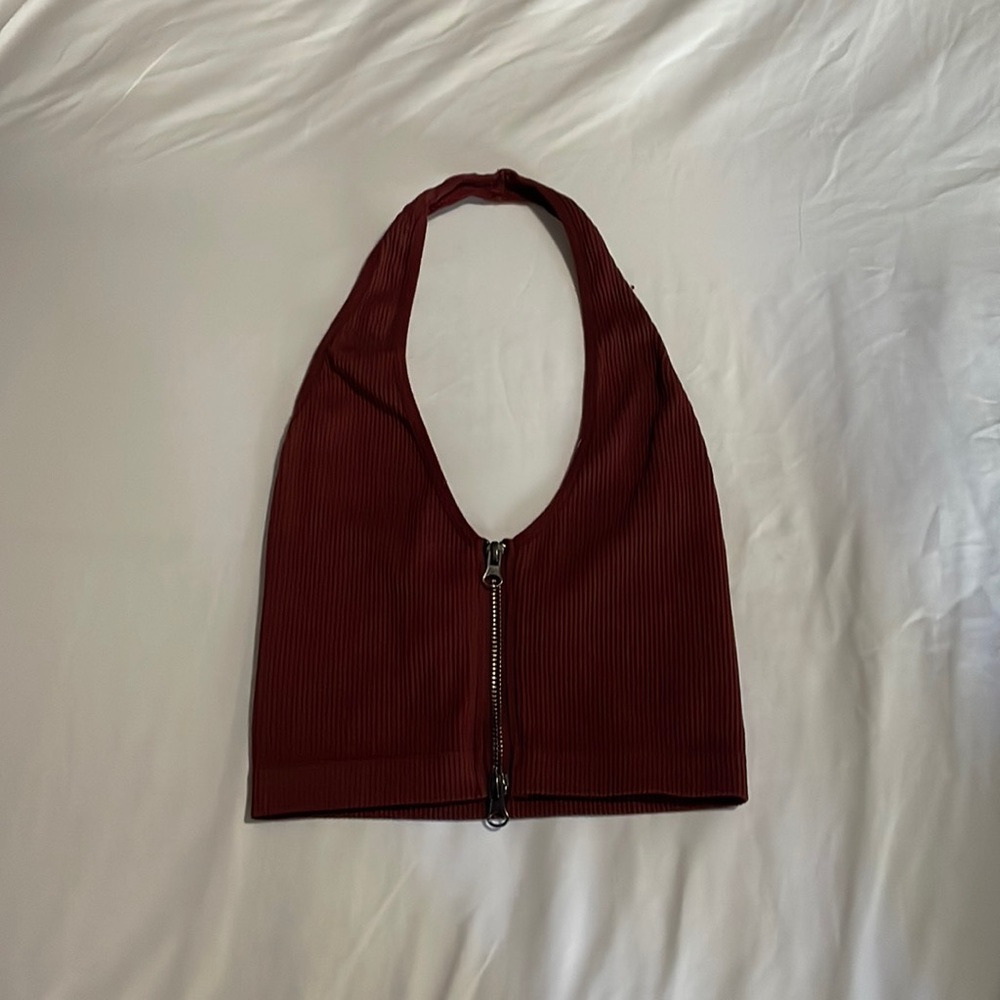Urban Outfitters Red Zip Up Cropped Halter Top